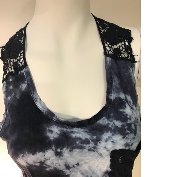 Ardene Tie Dye Blue White Embroidery crochet top tank blouse tunic shirt NWT - Picture 4 of 5